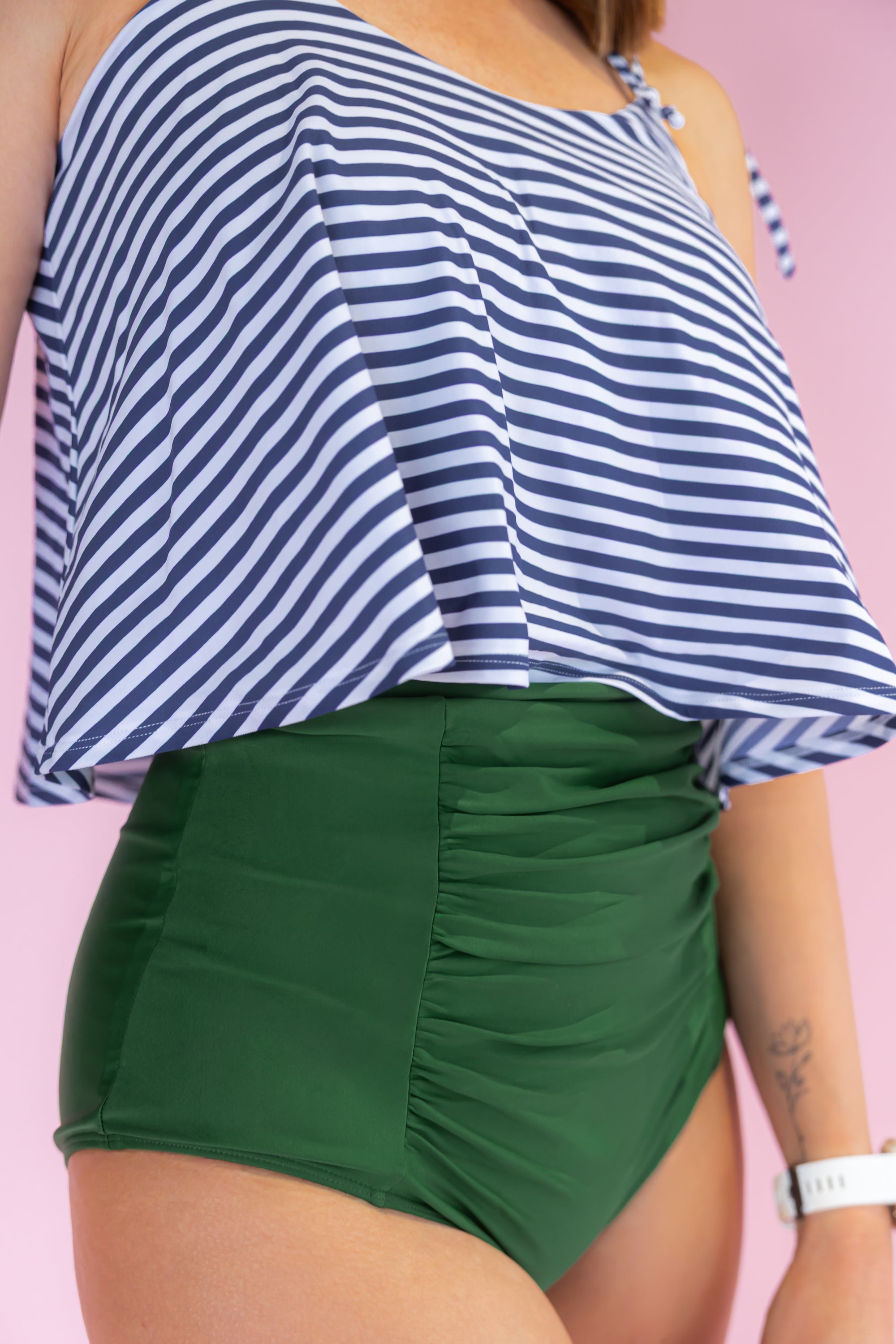 Ruched High Waisted Bottoms Forest