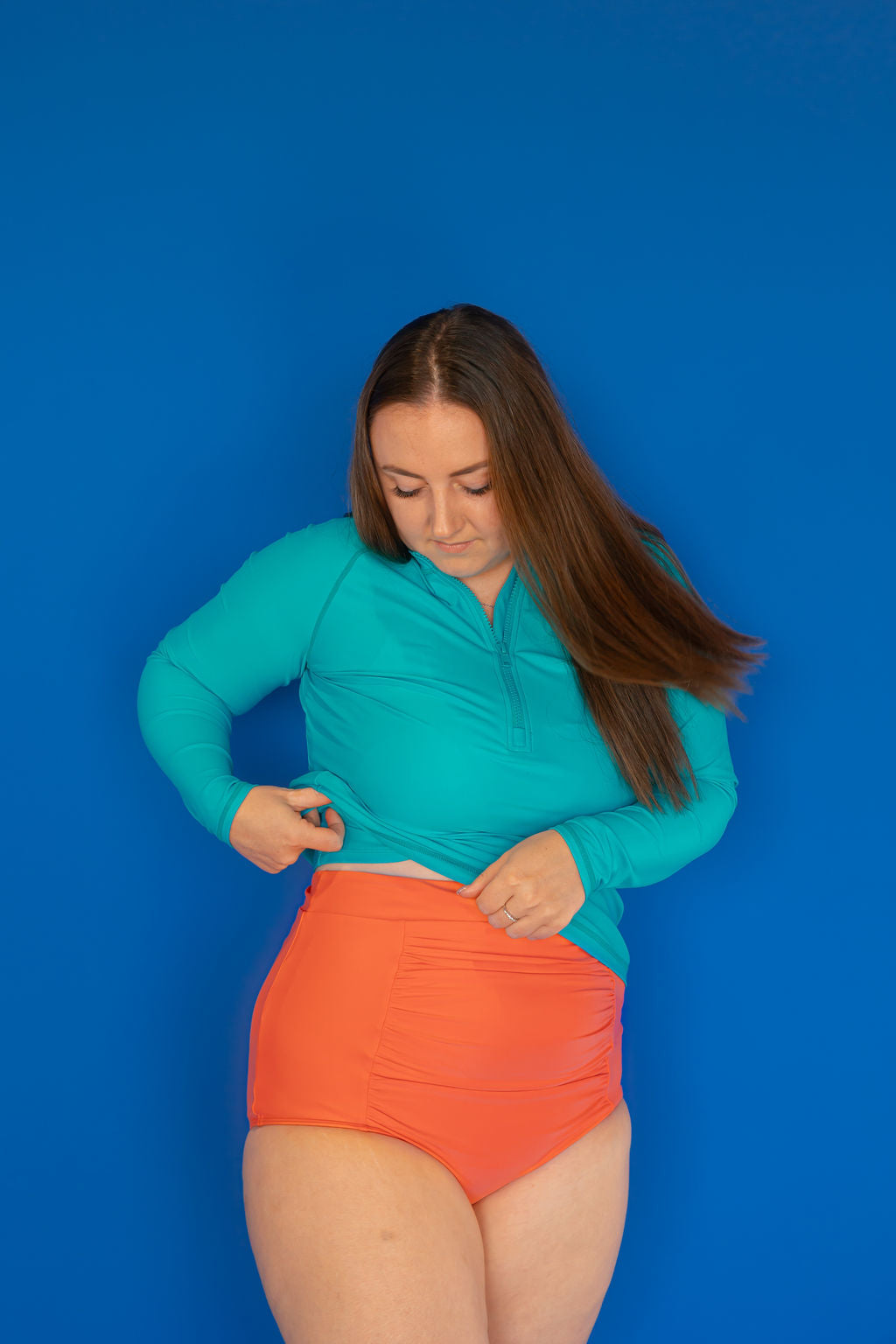 Ruched High Waisted Bottoms Coral